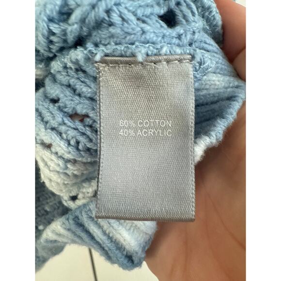 Marled Reunited Clothing Blue and White Tie Dye Open Knit Crochet Sweater Shirt - Picture 3 of 6